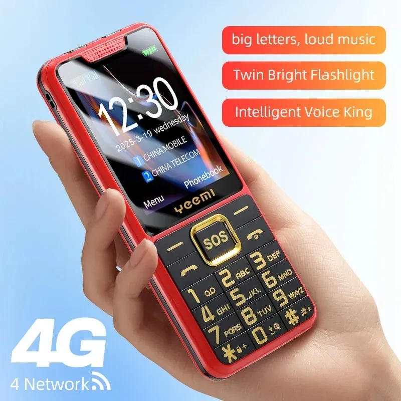 Telefon komórkowy uniwa 4G z dużymi przyciskami, ekran 2,6 cala, YEEMI K3, głośny, Dual SIM, bateria 2500mAh, telefon z klawiaturą dla seniorów, radio FM, rok 2025.