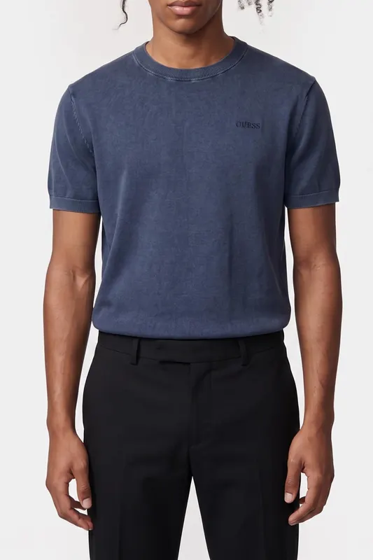 GUESS Cornell Washed Ss T- Cave Blue Maat: L | Basic T-Shirts Outlet | Heren | Blauw