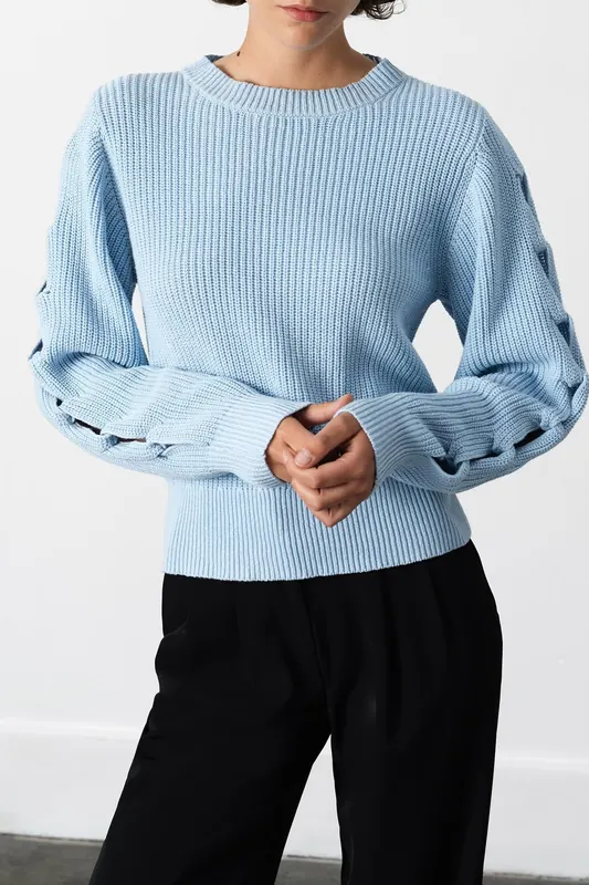 French Connection Glinda Braid Slv Jumper Arctic Blue Maat: XS | Sweaters Outlet | Dames | Blauw