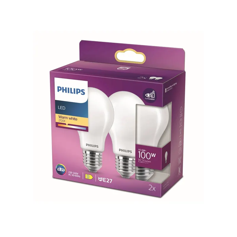 Philips żarówka LED E27 10,5W 2 700 K opal 2 szt.