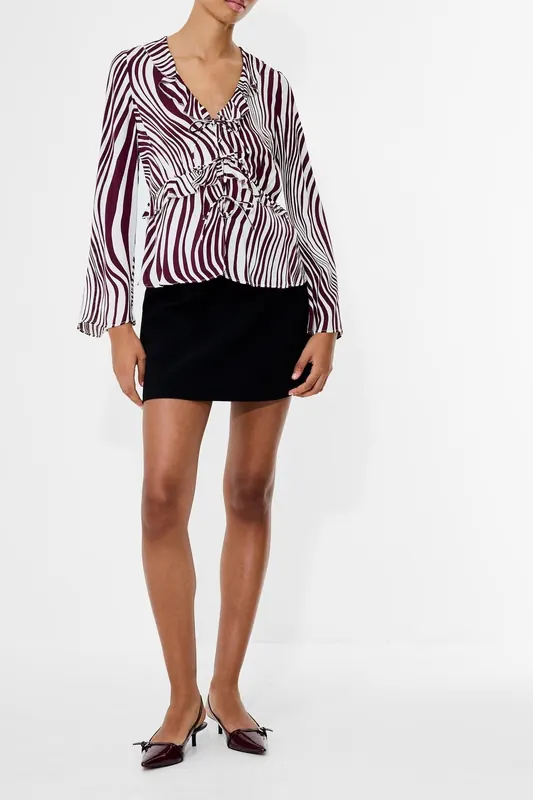 French Connection Ziggy Lara Viscose Top Bordeaux Red/porcela Bordeaux Red/por Maat: 12 | Longsleeves Outlet | Dames | Bordeaux