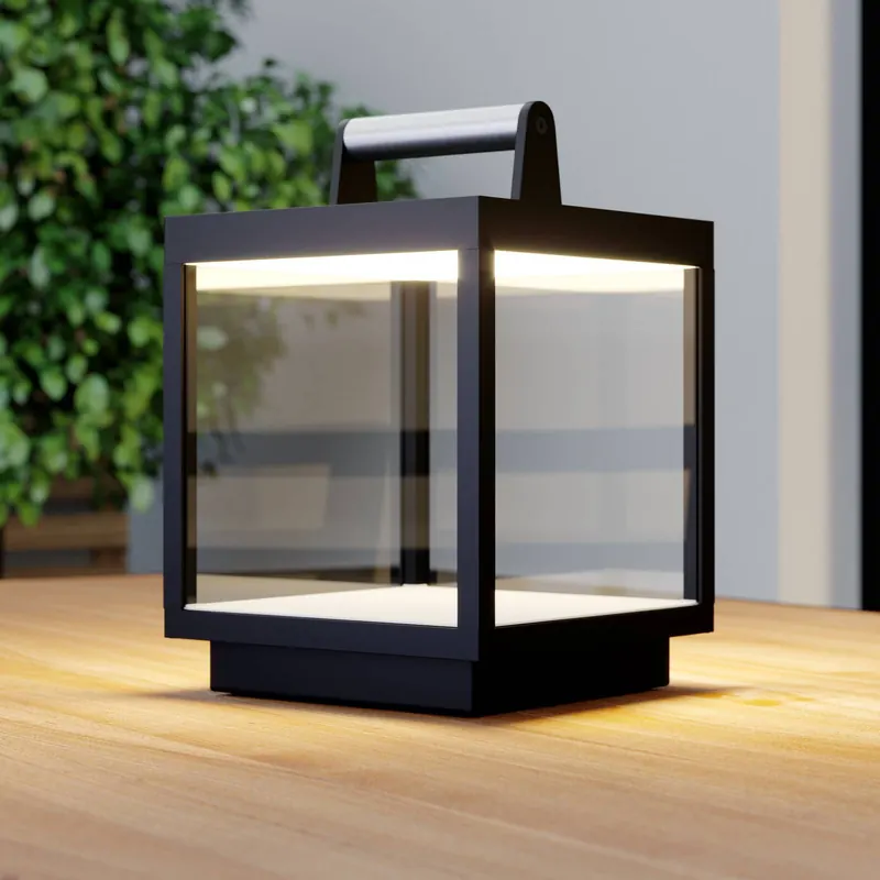 Akumulatorowa lampa stołowa LED Lucande Cube, aluminium, IP54, ściemniana