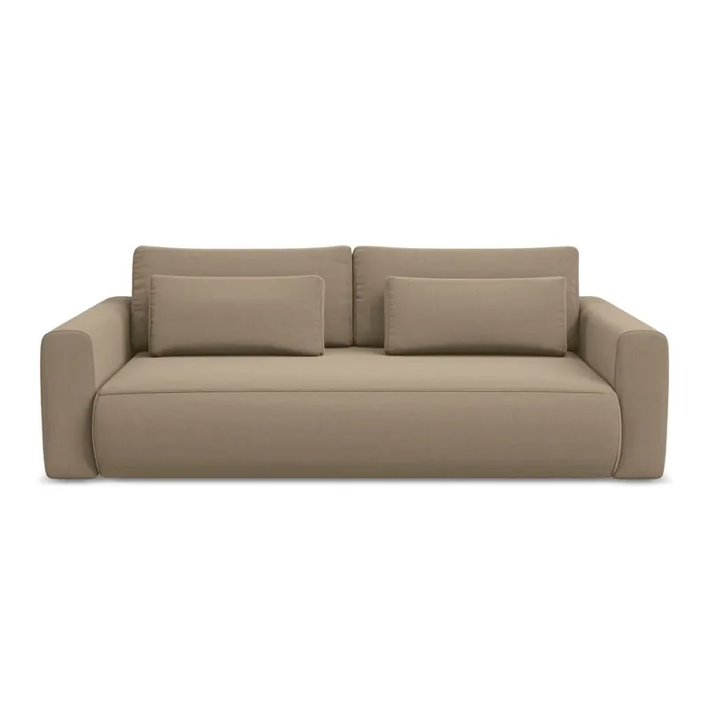 Jasnobrązowa aksamitna rozkładana/ze schowkiem sofa 238 cm Kapua – Makamii