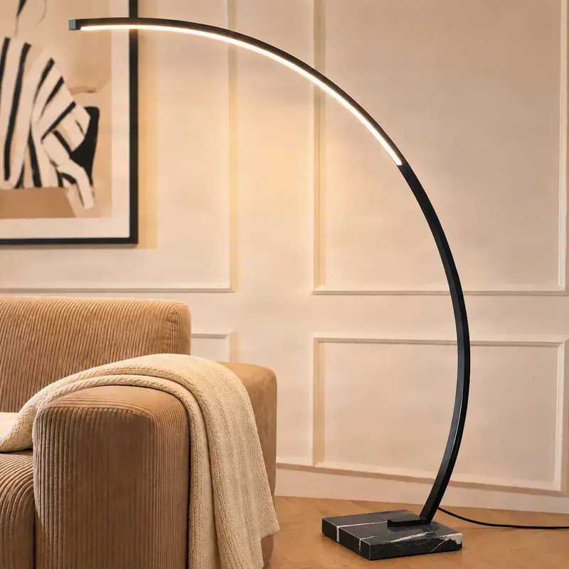 Łukowa lampa podłogowa LED Lindby Kendra, czarny, aluminium, wysokość 180 cm