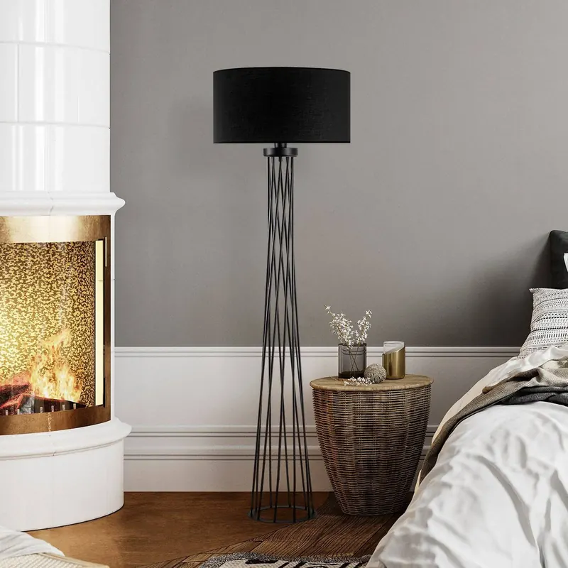 Lampa stojąca Tall 13470, czarna, płótno, wysokość 175 cm