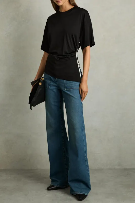 Reiss Tipped Contrast Trim Top Cream/black Maat: XS | Tops Outlet | Dames | Zwart
