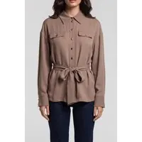 GUESS Anita Belted Shirt Buff Taupe Maat: 48 | Longsleeves Outlet | Dames | Beige