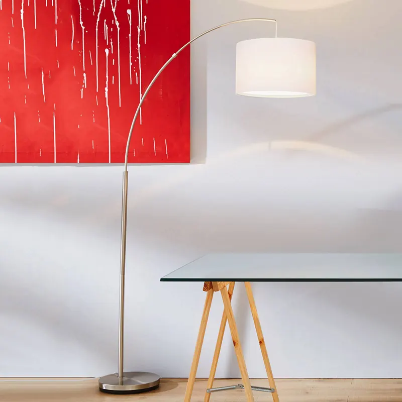 Lampa stojąca Clarie, biała, w kolorze żelaza, 180 cm, tkanina/metal