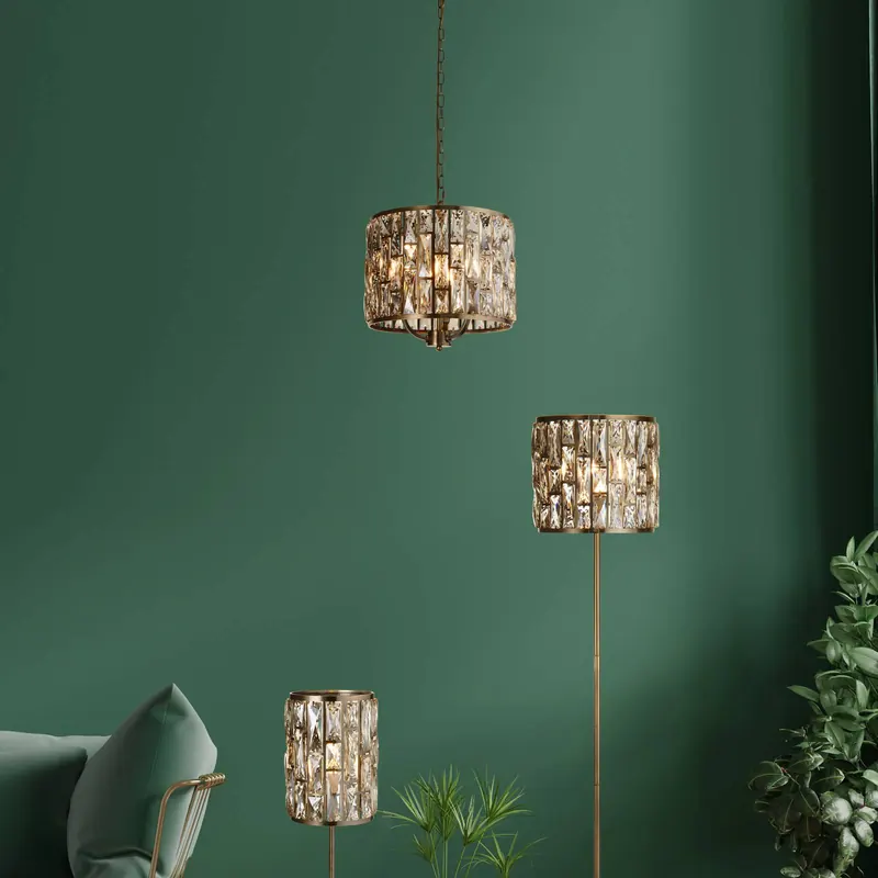 Lampa wisząca Bijou, 3-punktowa, mosiądz, szkło kryształowe