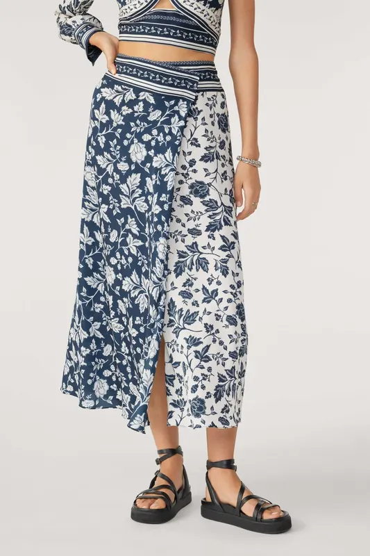 BA&SH Jupe Harper Encre Maat: 34 | Midi Rokken Outlet | Dames | Blauw