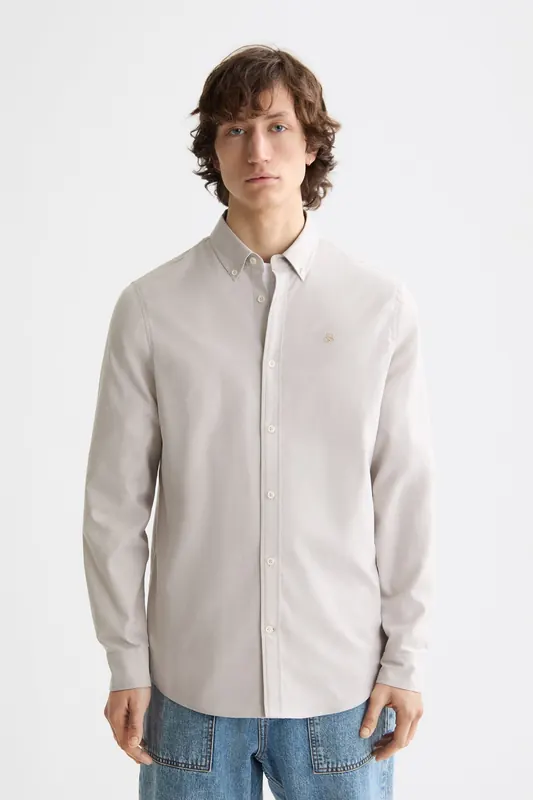 Scotch & Soda Seasonal Core - Solid Regular-fit Oxford Shirt Plaza Taupe Maat: XL | Casual Overhemden Outlet | Heren | Beige