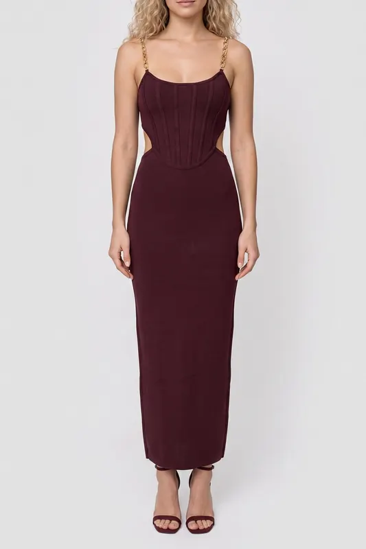 GUESS Aisha Long Dress Ban Regal Plum Maat: 38 | Midi Jurken Outlet | Dames | Paars