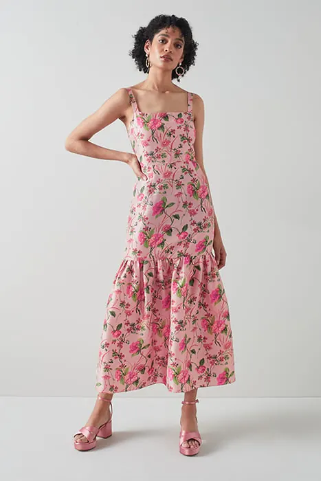 LK Bennett Dr Essie - Strap Chine Fl Multi Maat: 44 | Midi Jurken Outlet | Dames | Roze