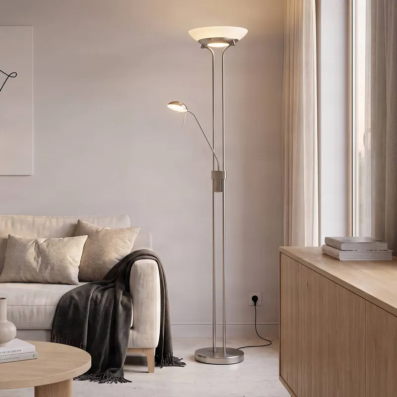 Lampa stojąca LED Lindby Yveta, w kolorze niklowym, lampka do czytania,