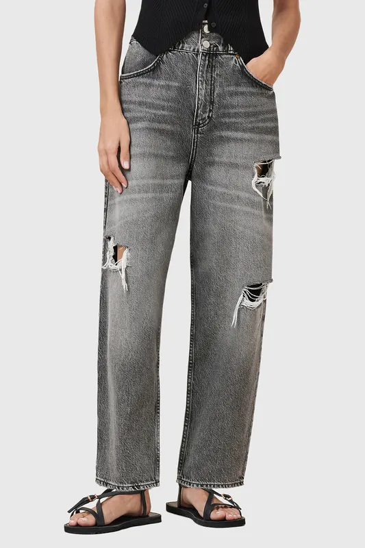 AllSaints Daisy Tapered Jean Washed Grey Maat: 2 | Straight Jeans Outlet | Dames | Grijs