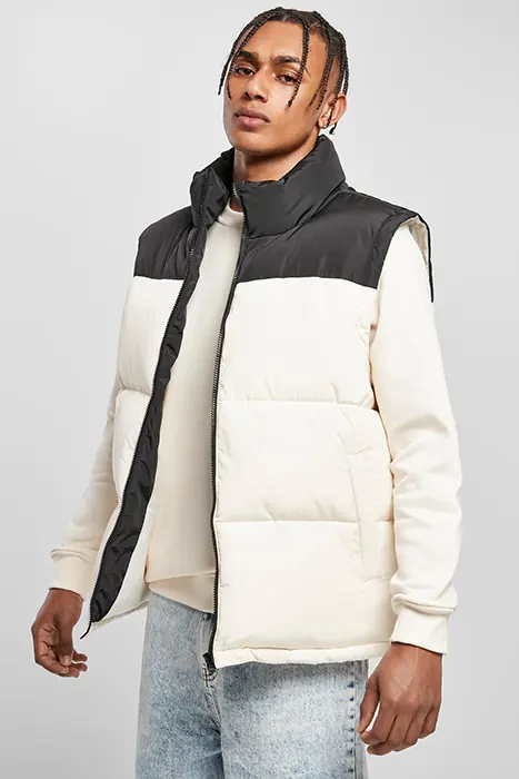 Urban Classics Block Puffer Vest Black/whitesand Maat: XXL | Bodywarmers Outlet | Heren | Creme