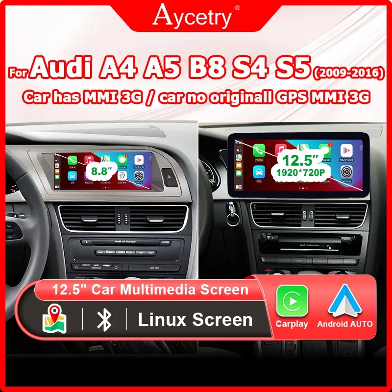12,5-calowy ekran multimedialny samochodowy z systemem Linux Android Auto do Audi A4 A5 B8 S4 S5 2009-2016 Bezprzewodowy Carplay autolink airplay GPS