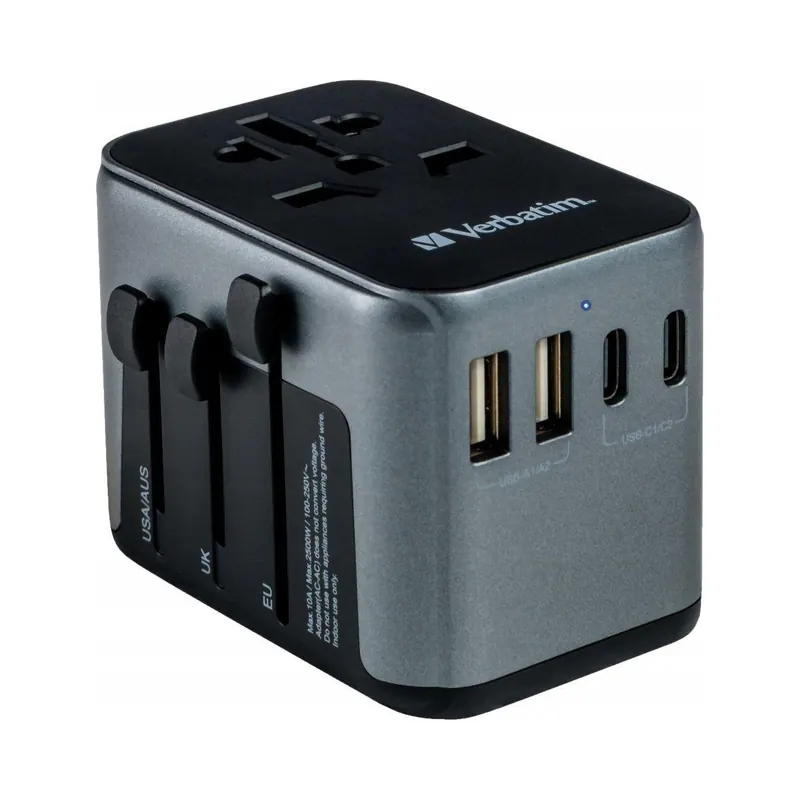 Adapter podróżny Verbatim UTA-03 globalny 2xUSB-C 2xUSB-A Pd 30W Qc 18W