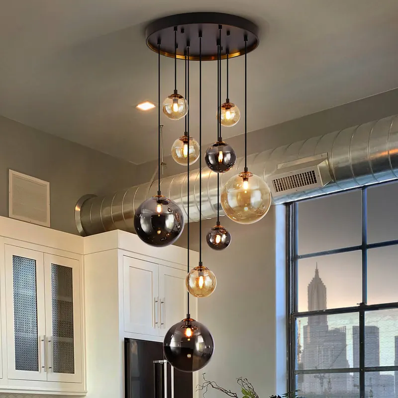 Lampa wisząca DARK, żelazo, szkło, bursztyn, dym, Ø 55 cm