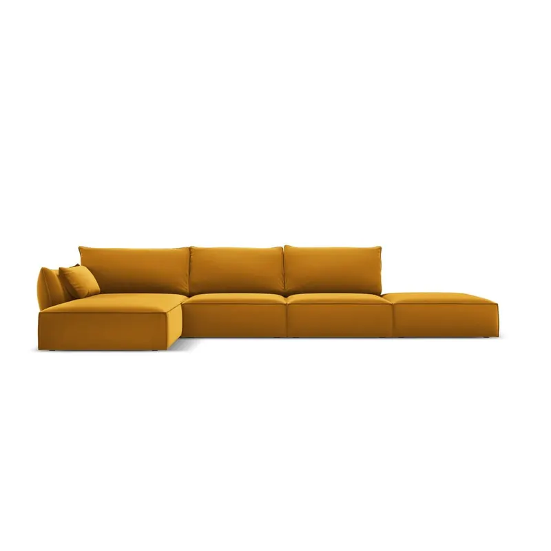 Musztardowy aksamitny narożnik (lewostronny/z szezlongiem) Vanda – Mazzini Sofas