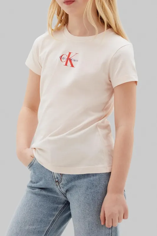Calvin Klein Girls Micro Monogram Top Pearl Maat: 4 | T-Shirts Outlet | kids | Roze