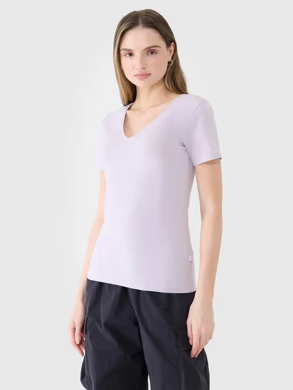 4F t-shirt bawełniany slim koszulka do ćwiczeń 4FWSS25TTSHF1990 fioletowa (XL)