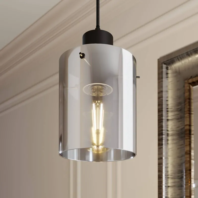 Lampa wisząca Lindby Kourtney, Ø 15 cm, czarny/szary, szkło, E27