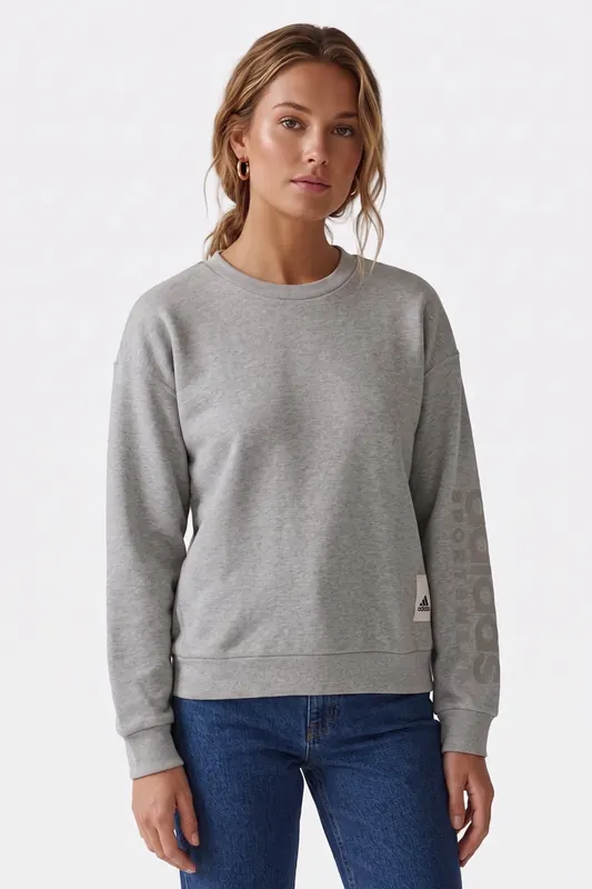 Adidas Unisex Sportswear Lounge Fleece Sweatshirt Medium Grey Heath Maat: L | Sweaters Outlet | Unisex | Grijs