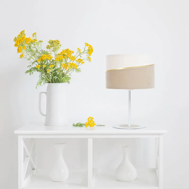 Lampa stołowa Susan, biała/beżowa/złota
