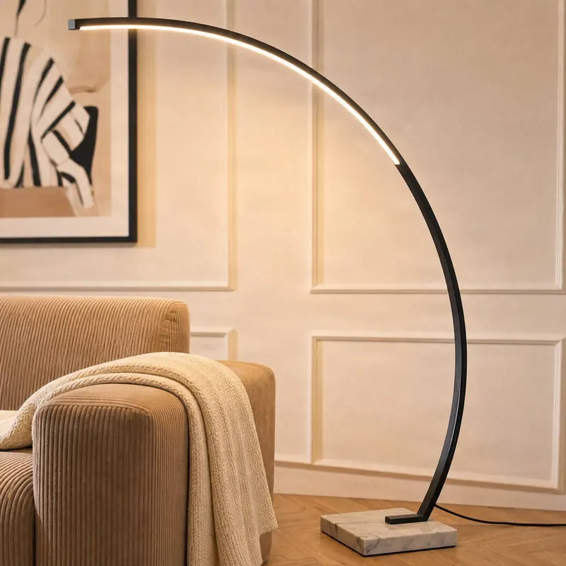 Łukowa lampa podłogowa LED Lindby Kendra, czarny, aluminium, wysokość 180 cm