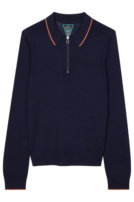 Paul Smith Mens Sweater Ls Polo Shirt Very Dark Navy Maat: S | Poloshirts Outlet | Heren | Blauw