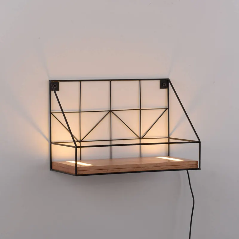 Kinkiet LED z drewnianą półką, 30x15cm