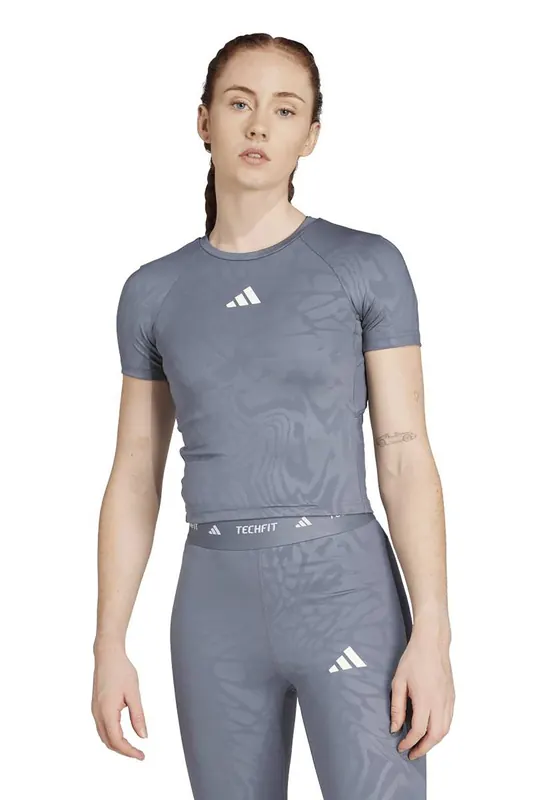 Adidas Performance Techfit Printed T-shirt Onix Maat: XS | Sport Shirts Outlet | Dames | Grijs