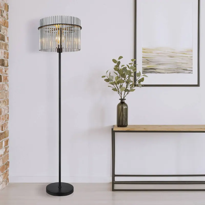 Lampa stojąca Gorley, wysokość 152 cm, dymny szary, szkło/metal