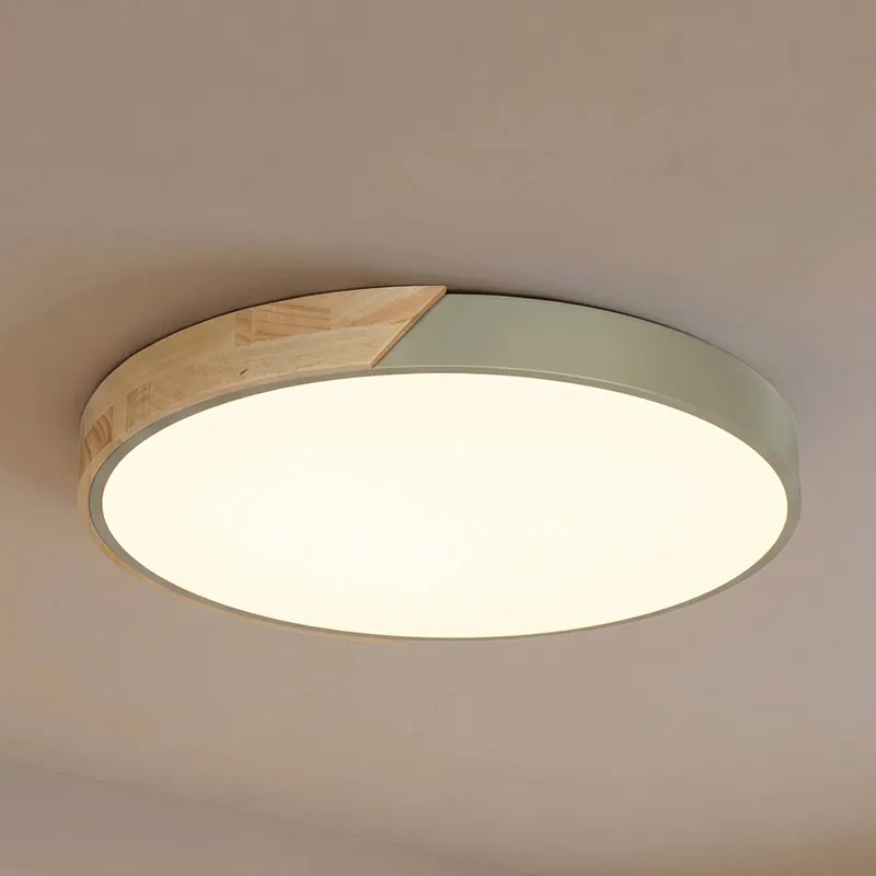 Lampa sufitowa LED PRIOS Lynorri, Ø 52 cm, zielona, wykończenie drewniane