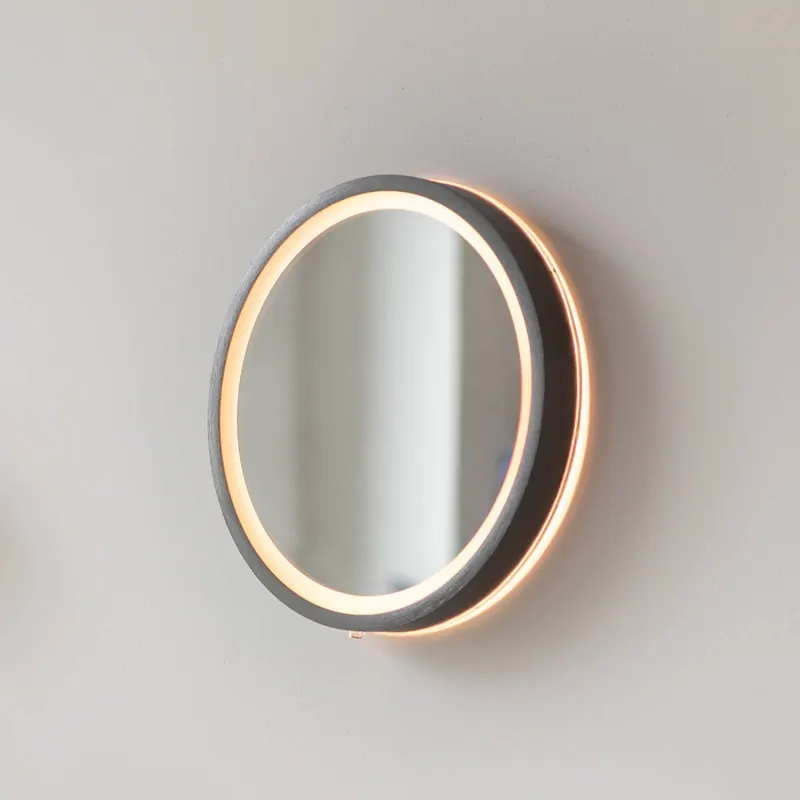 Lustro ścienne LED VIDRO, szare, Ø 26 cm, powerbank, przełącznik