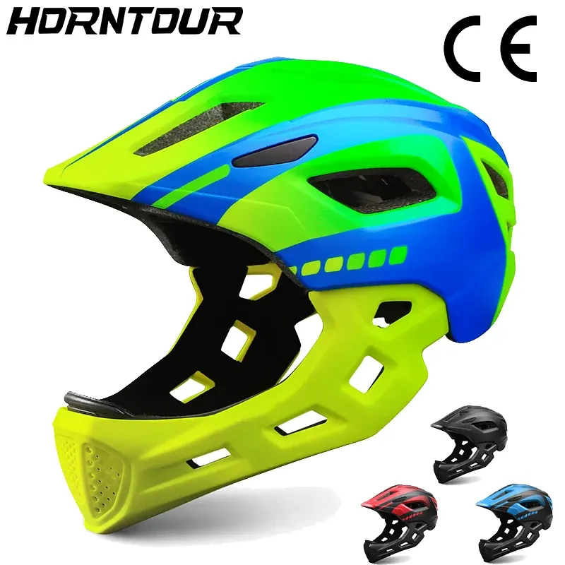 Kask rowerowy dla dzieci Horntour, pełnotwarzowy, z odpinaną osłoną, ultralekki, oddychający, do jazdy na rolkach, deskorolce i rowerze.