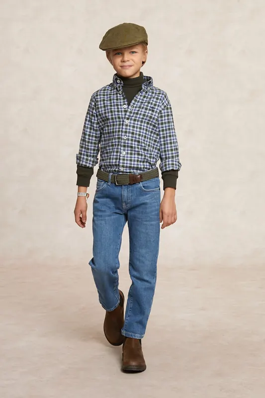 River Woods Custom Fit Checked Flannel Shirt Khaki/blue Maat: 12 | Overhemden Outlet | kids | Blauw