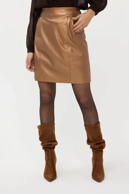 EsQualo Skirt Short Vegan Leather Brandy Maat: 36 | Mini Rokken Outlet | Dames | Bruin