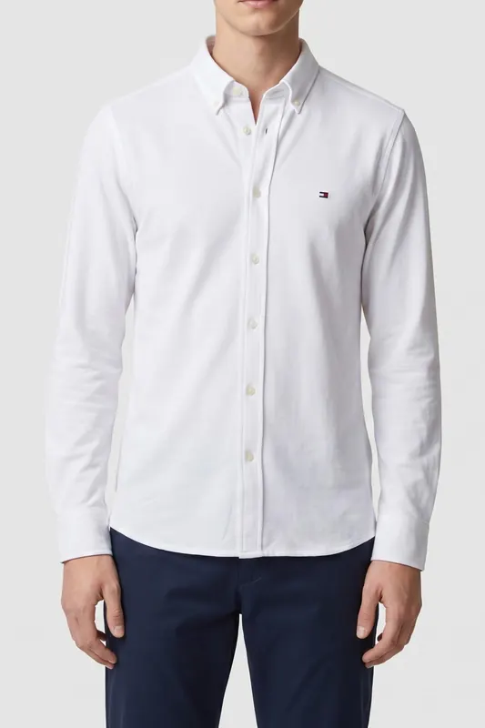 Tommy Hilfiger Knit Pique Shirt White Maat: XXL | Zakelijke Overhemden Outlet | Heren | Wit
