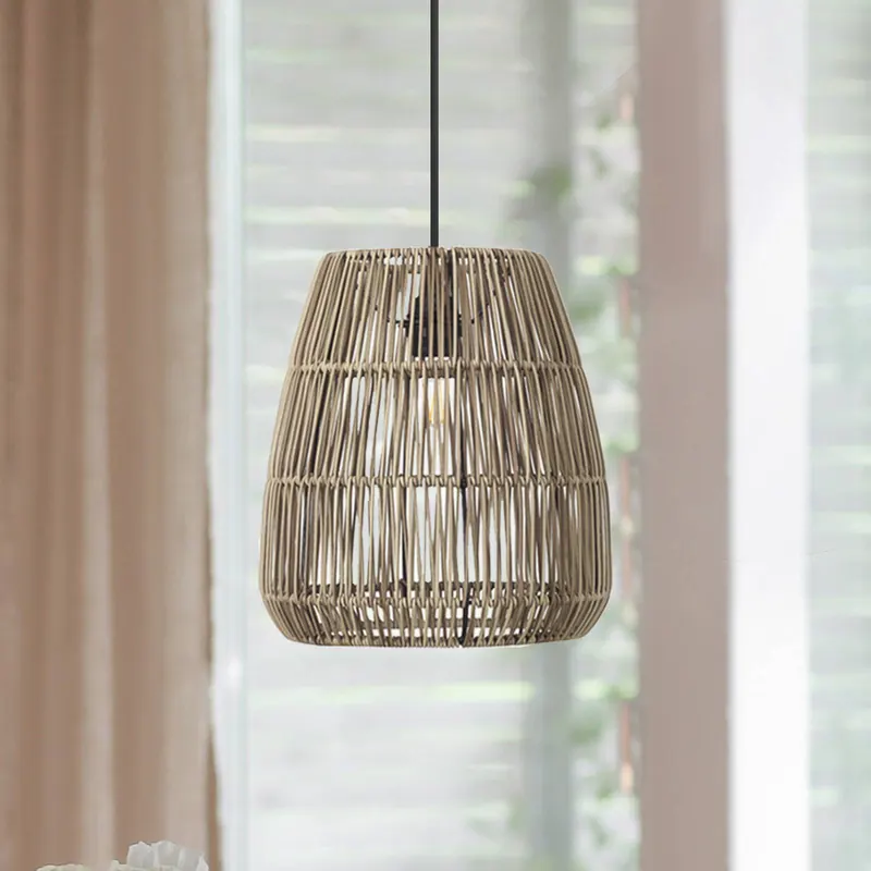 PR Home Żyrandol Saigon, wygląd rattanu, szary, Ø 28 cm