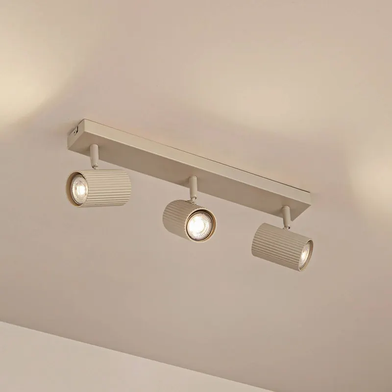 Lindby Reflektor sufitowy Kardis, beżowy, 3-punktowy, metalowy, GU10
