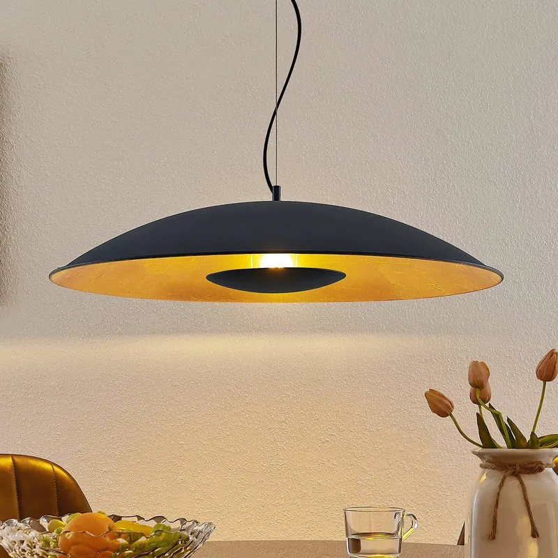 Lampa wisząca Lindby Narisara, Ø 80 cm, E27, czarno-złoty