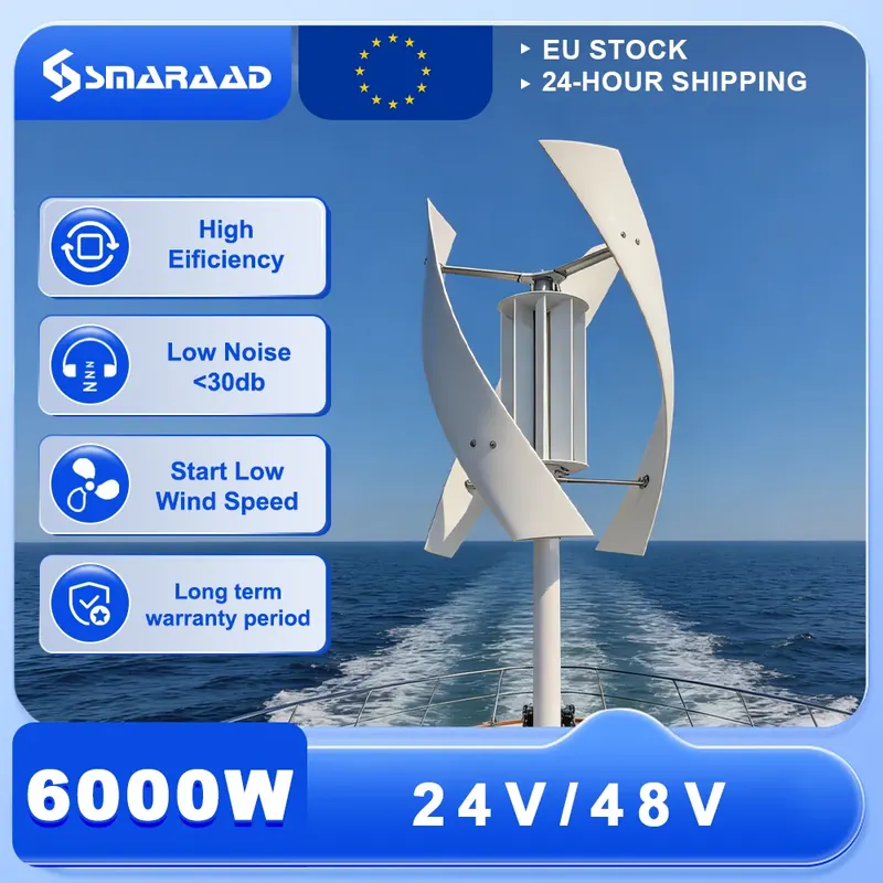 Dostawa UE Turbina Wiatrowa Pionowa 3KW 6KW 24V/48V Niskoemisyjna Domowa 220V z Darmowym Kontrolerem Ładowania