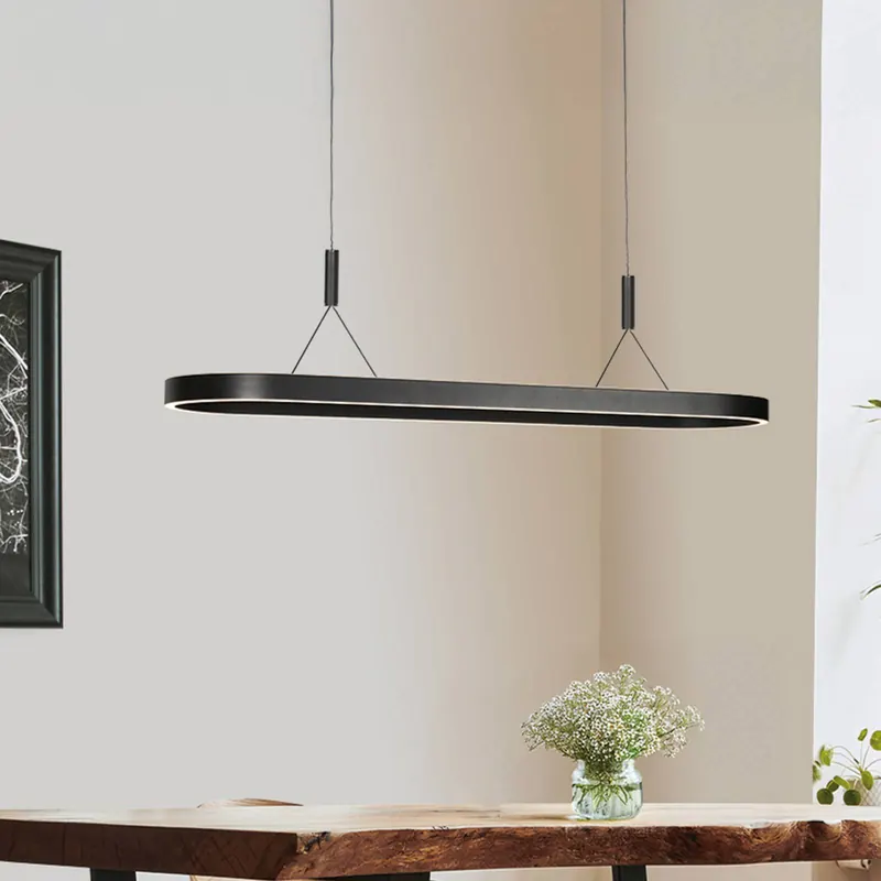 Żyrandol LED Mykty, czarna, długość 120 cm, metal, 2-punktowa.