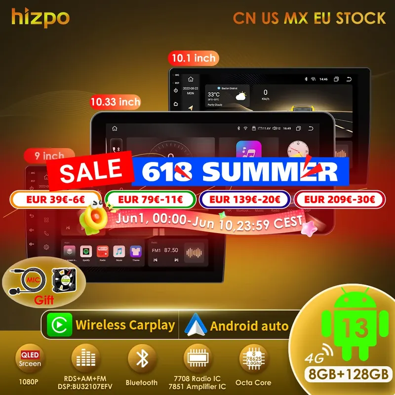 Hizpo Uniwersalne Radio Samochodowe 2Din 9" 10" 10.33" Android Auto Multimedia GPS CarPlay Dla Toyota Volkswagen Hyundai Kia Nissan Honda