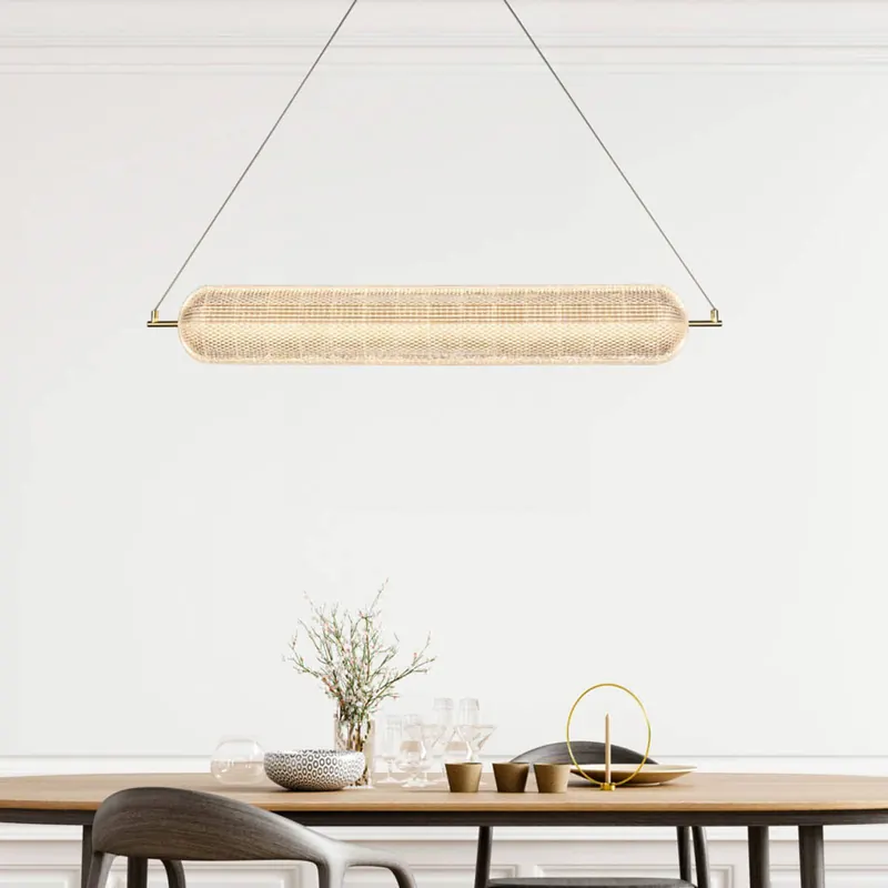 Lampa wisząca LED Capsule, długa, kolor mosiądzu, żelazo, akryl