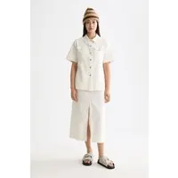 Scotch & Soda Workwear Midi Skirt With Front Slit Eggnog Maat: XS | Midi Rokken Outlet | Dames | Wit