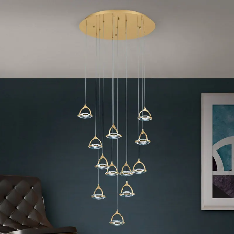 Żyrandol LED Moon, szkło kryształ K9 13-pkt. złoty