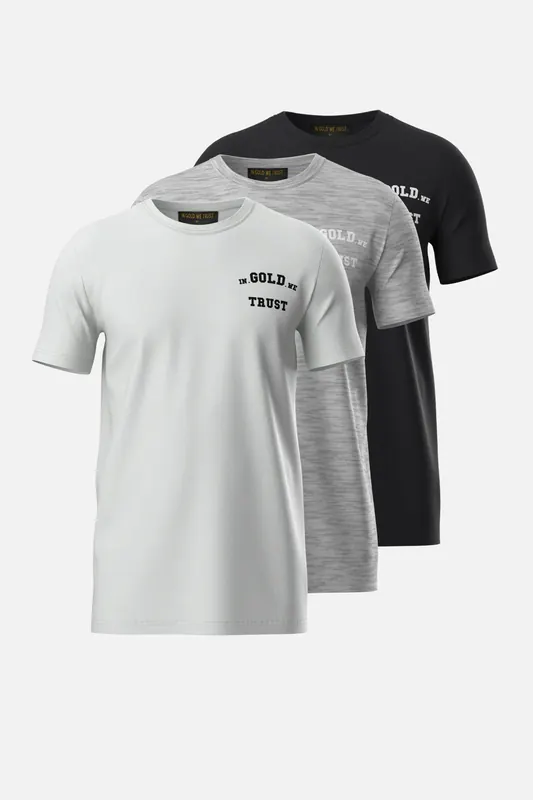 In Gold We Trust Basic T-shirt 3-pack 3 Pack W/g/b Maat: S | Outlet | Unisex | Zwart